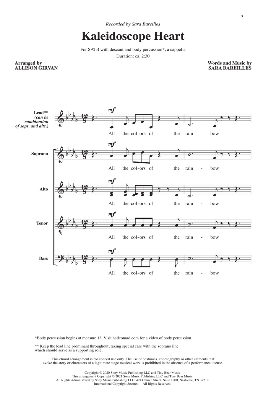 Kaleidoscope Heart (arr. Allison Girvan) 4-Part scores gallery preview page 1