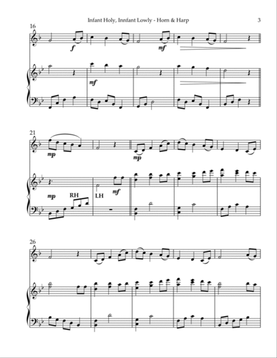 Infant Holy, Infant Lowly, Duet for Horn in F & Harp Harp scores gallery preview page 3