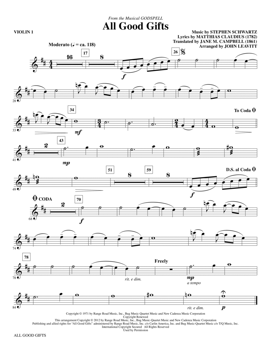 All Good Gifts - Violin 1 Choir scores gallery preview page 1