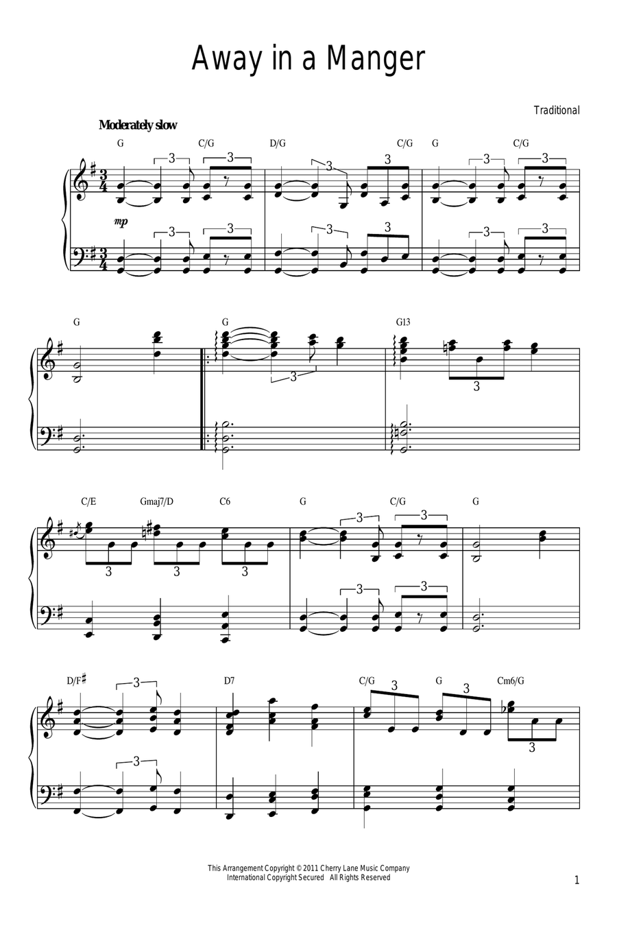 Away In A Manger [Gospel version] Piano Solo scores gallery preview page 1