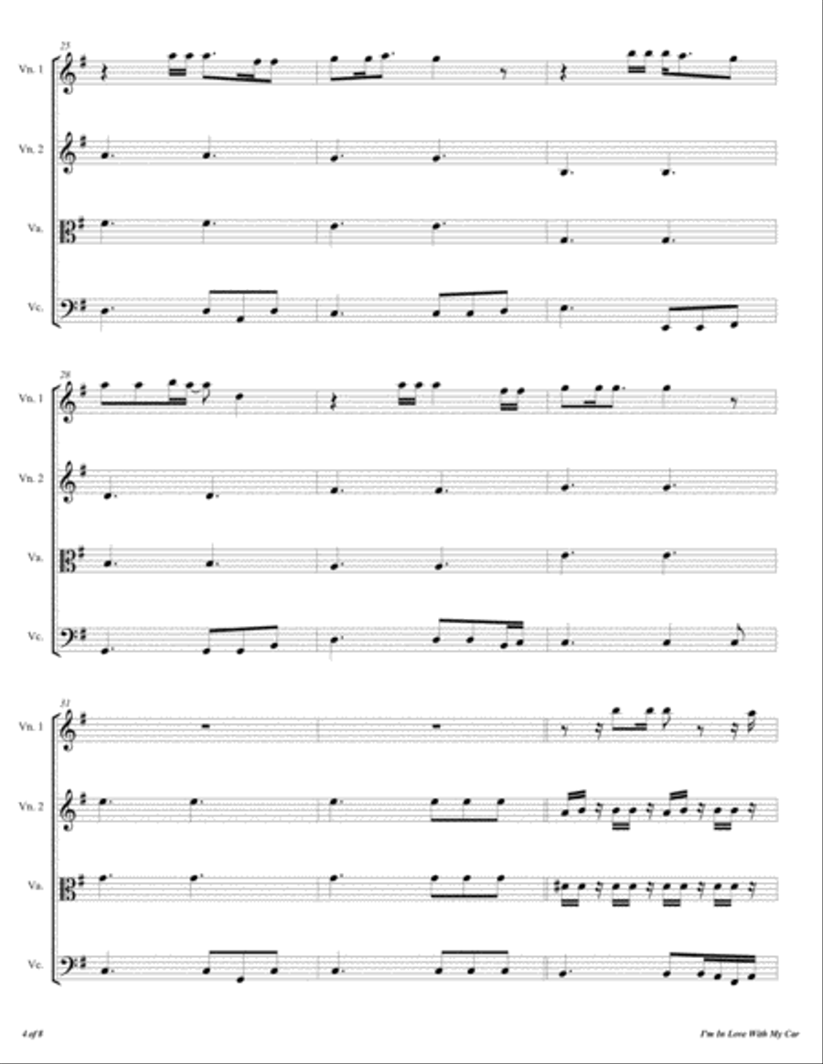 I'm In Love With My Car I'm In Love With My Car String Quartet scores gallery preview page 5