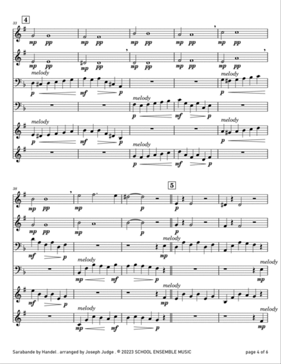 Sarabande by Handel for Brass Quartet in Schools Brass Quartet scores gallery preview page 4