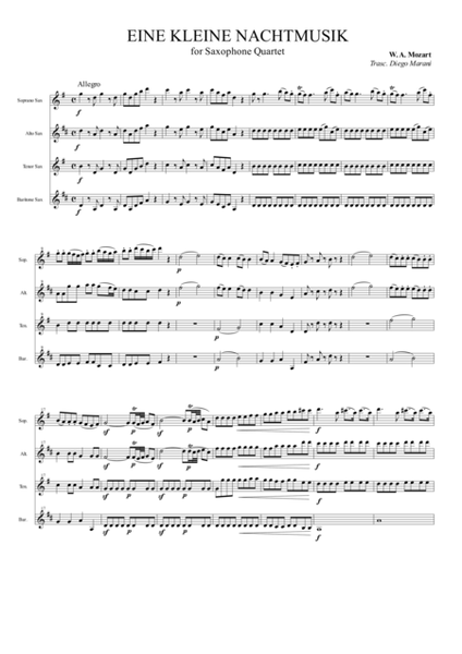 Eine Kleine Nachtmusik for Saxophone Quartet (SATB)