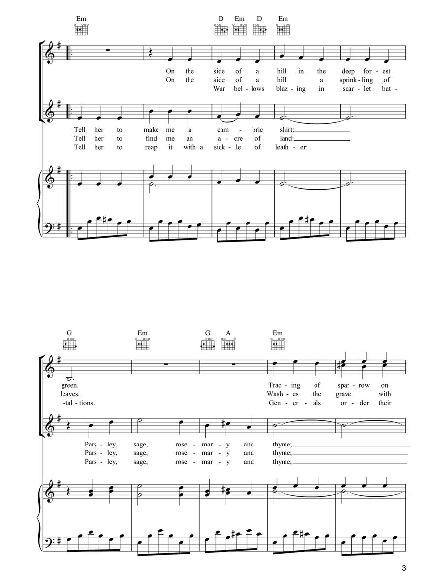 Scarborough Fair/Canticle Piano, Vocal, Guitar scores gallery preview page 3