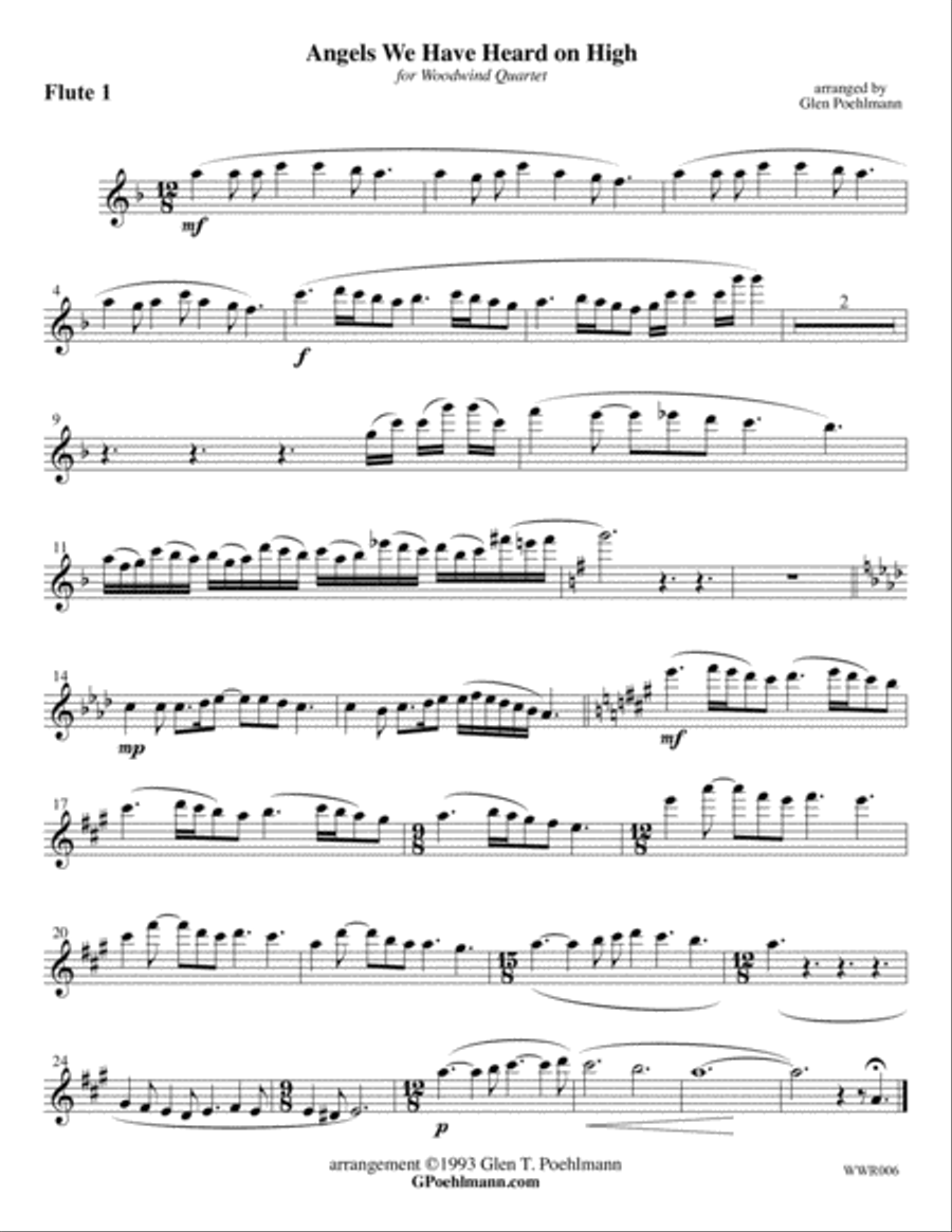 ANGELS WE HAVE HEARD ON HIGH - WOODWIND QUARTET (2 Flutes, Oboe & Clarinet) Woodwind Quartet scores gallery preview page 4