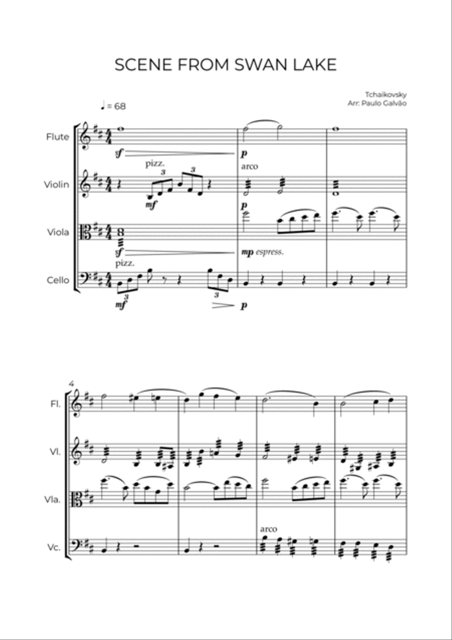 SCENE FROM SWAN LAKE - TCHAIKOVSKY – FLUTE, VIOLIN, VIOLA & CELLO Flute scores gallery preview page 2