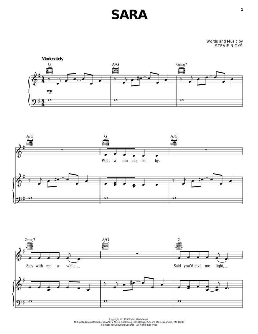Sara Piano, Vocal, Guitar scores gallery preview page 1