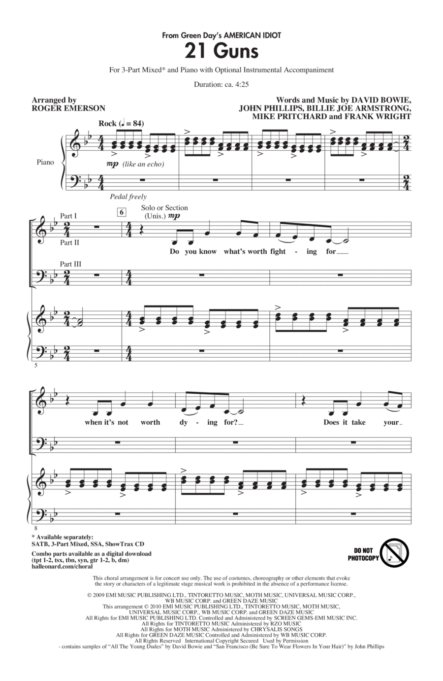 21 Guns (from Green Day's American Idiot) (arr. Roger Emerson) 3-Part scores gallery preview page 1