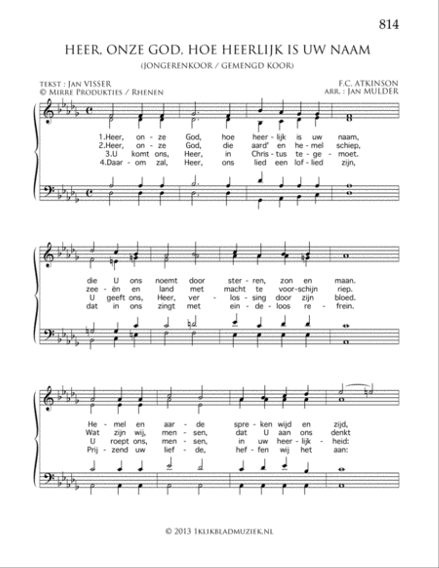 Heer, Onze God, Hoe Heerlijk Is Uw Naam 4-Part scores gallery preview page 1