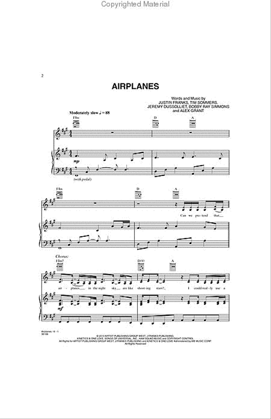Airplanes Piano, Vocal, Guitar scores gallery preview page 2