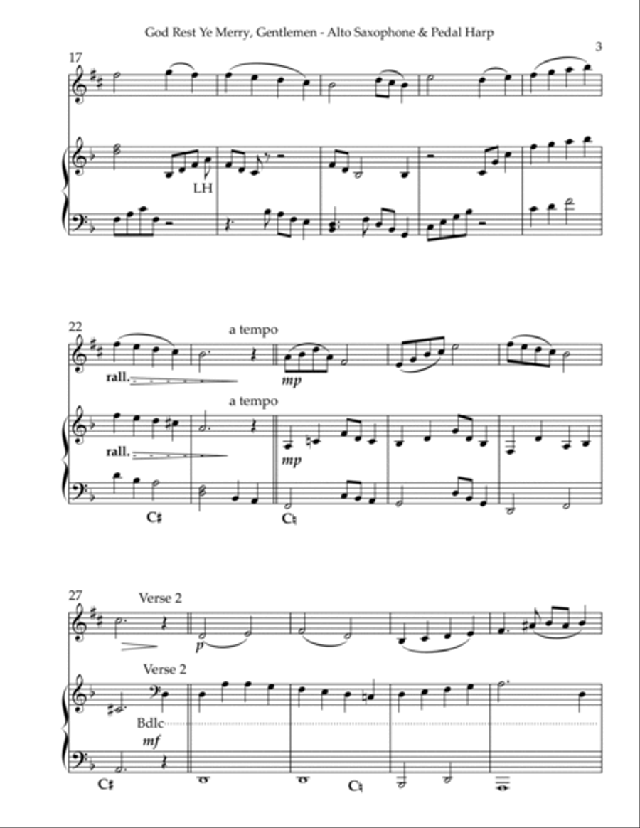 God Rest Ye Merry, Gentlemen, Duet for Eb Alto Saxophone & Pedal Harp Alto Saxophone scores gallery preview page 3