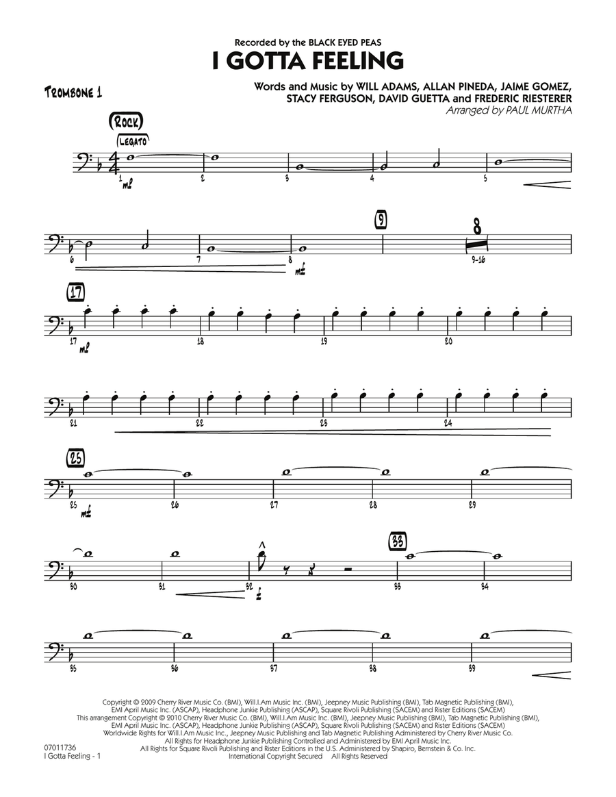 I Gotta Feeling - Trombone 1 Jazz Ensemble scores gallery preview page 1