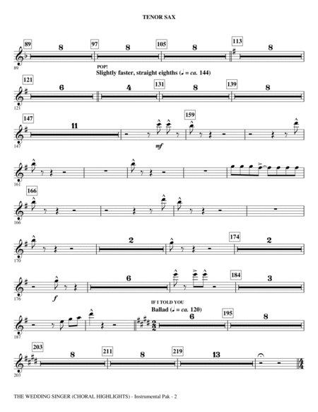 The Wedding Singer (Choral Highlights) - Tenor Sax