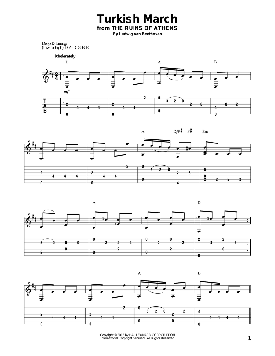 Turkish March Acoustic Guitar scores gallery preview page 1