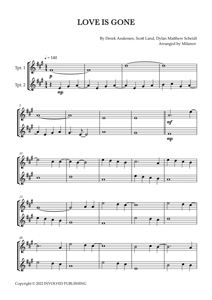 Love Is Gone Trumpet Duet scores gallery preview page 1
