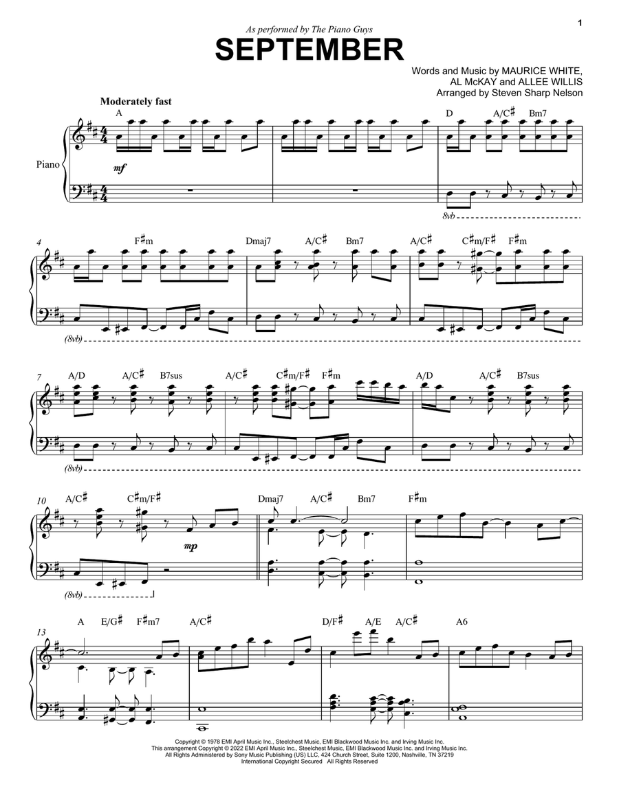 September Piano Solo scores gallery preview page 1