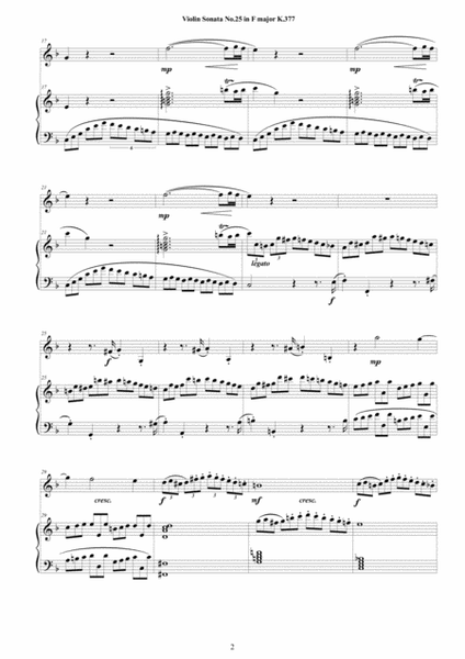 Mozart - Violin Sonata No.25 in F major K 377 for Violin and Piano - Score and Part image number null