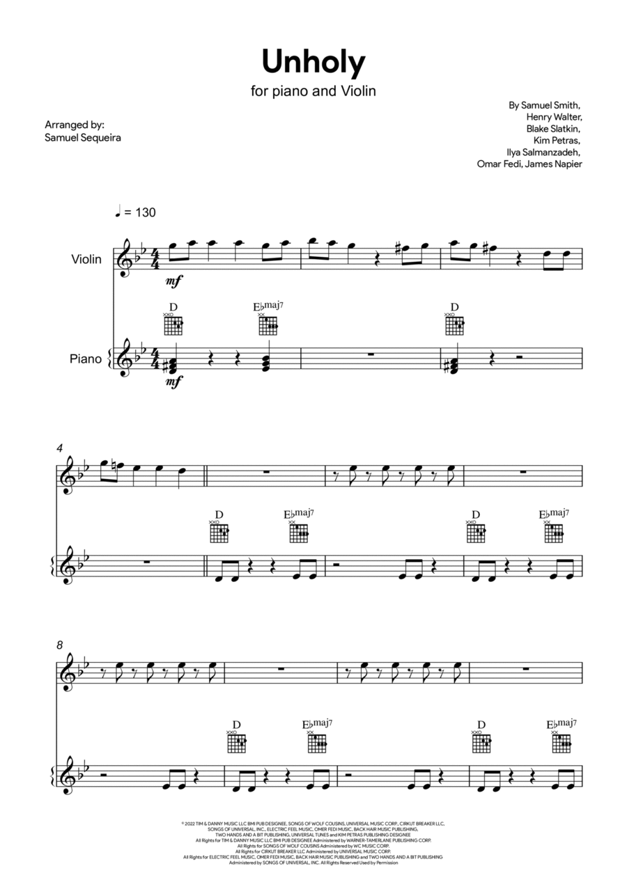 Unholy Violin Solo scores gallery preview page 1