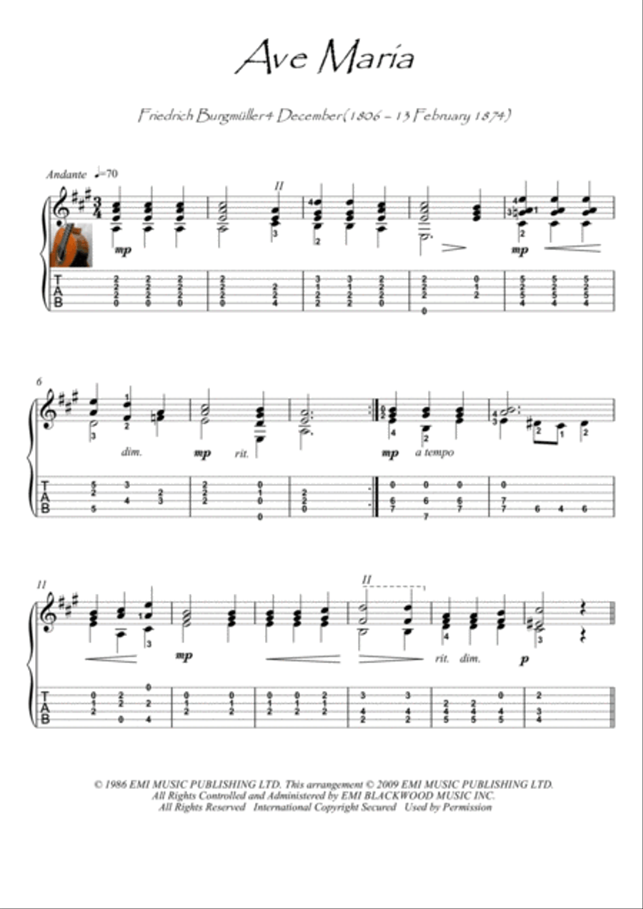 Ave Maria by Bergmuller classical guitar solo Ave Maria by Bergmuller classical guitar solo Acoustic Guitar scores gallery preview page 1