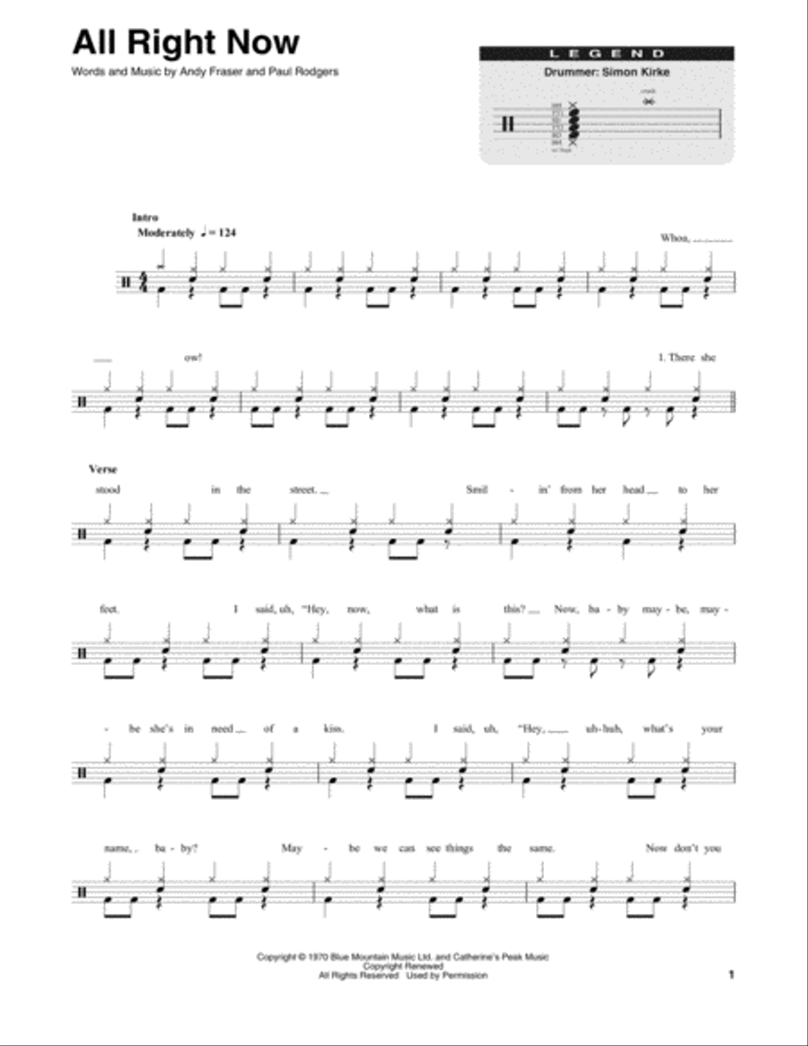 All Right Now All Right Now Percussion scores gallery preview page 1