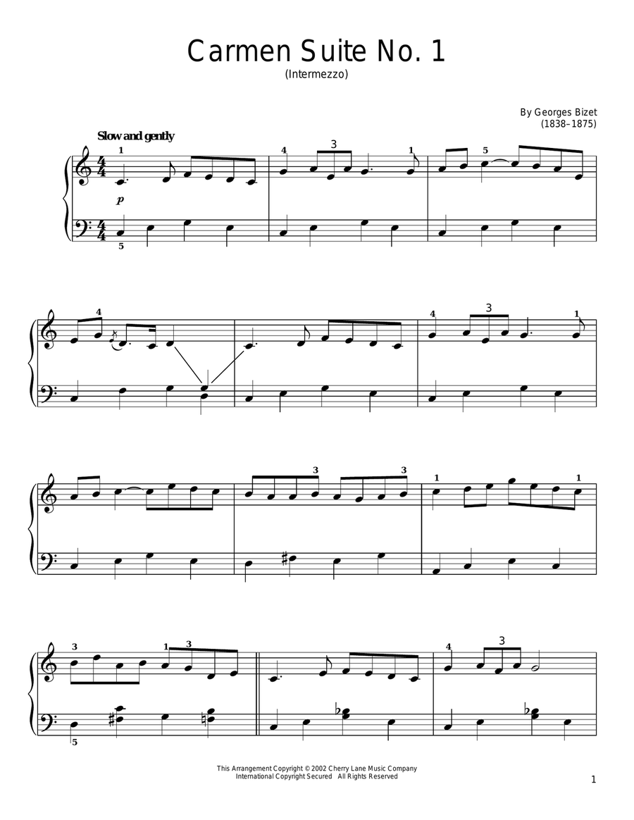 Carmen Suite No. 1 (Intermezzo) Easy Piano scores gallery preview page 1