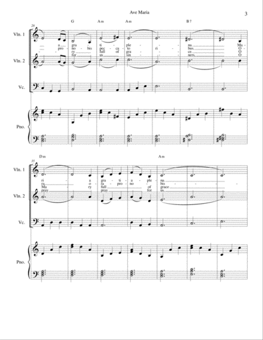 Ave Maria - Latin and English lyrics included for strings and piano Piano Trio scores gallery preview page 3