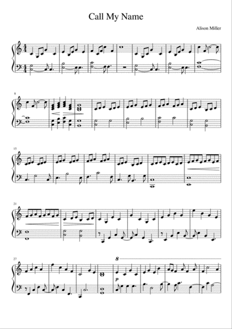 Call My Name Piano Solo - Digital Sheet Music