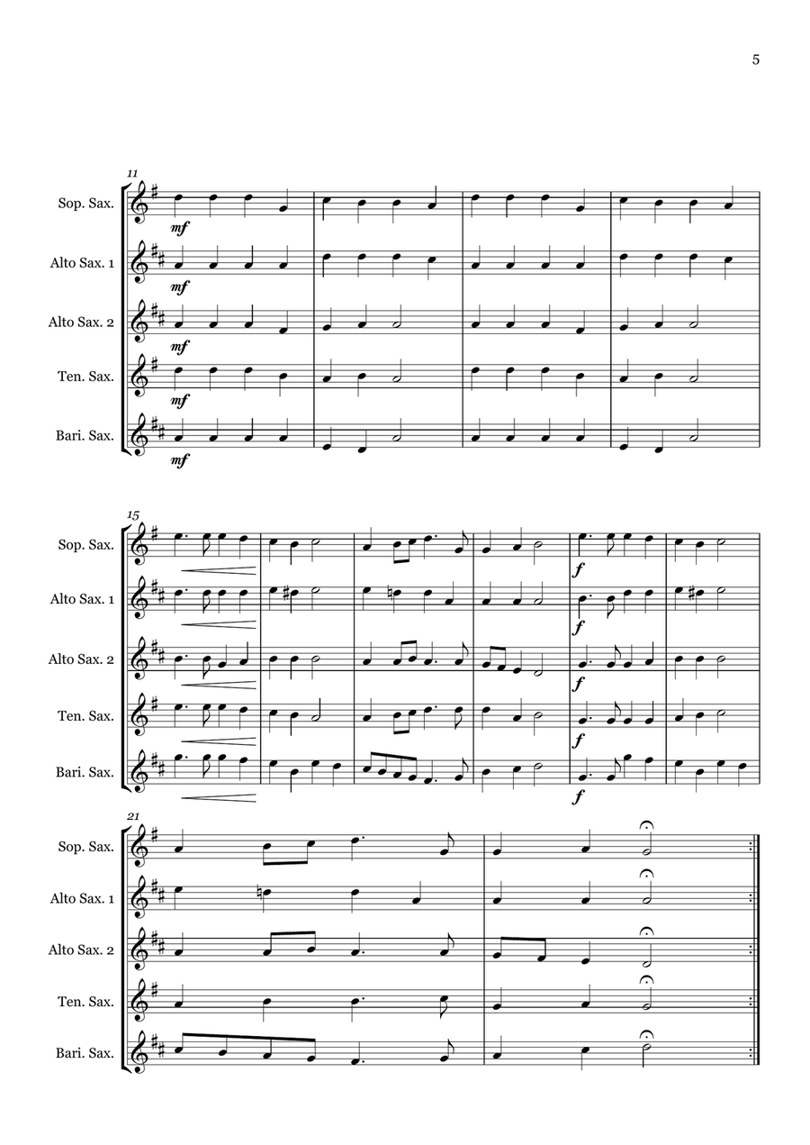 Christmas Carol Selection vol. 2 for SAATB saxophone quintet Saxophone Quintet scores gallery preview page 5