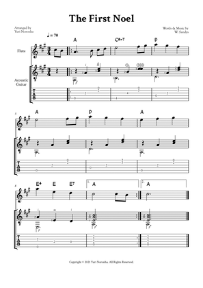 The First Noel - For Flute in A and Acoustic Guitar (TAB)