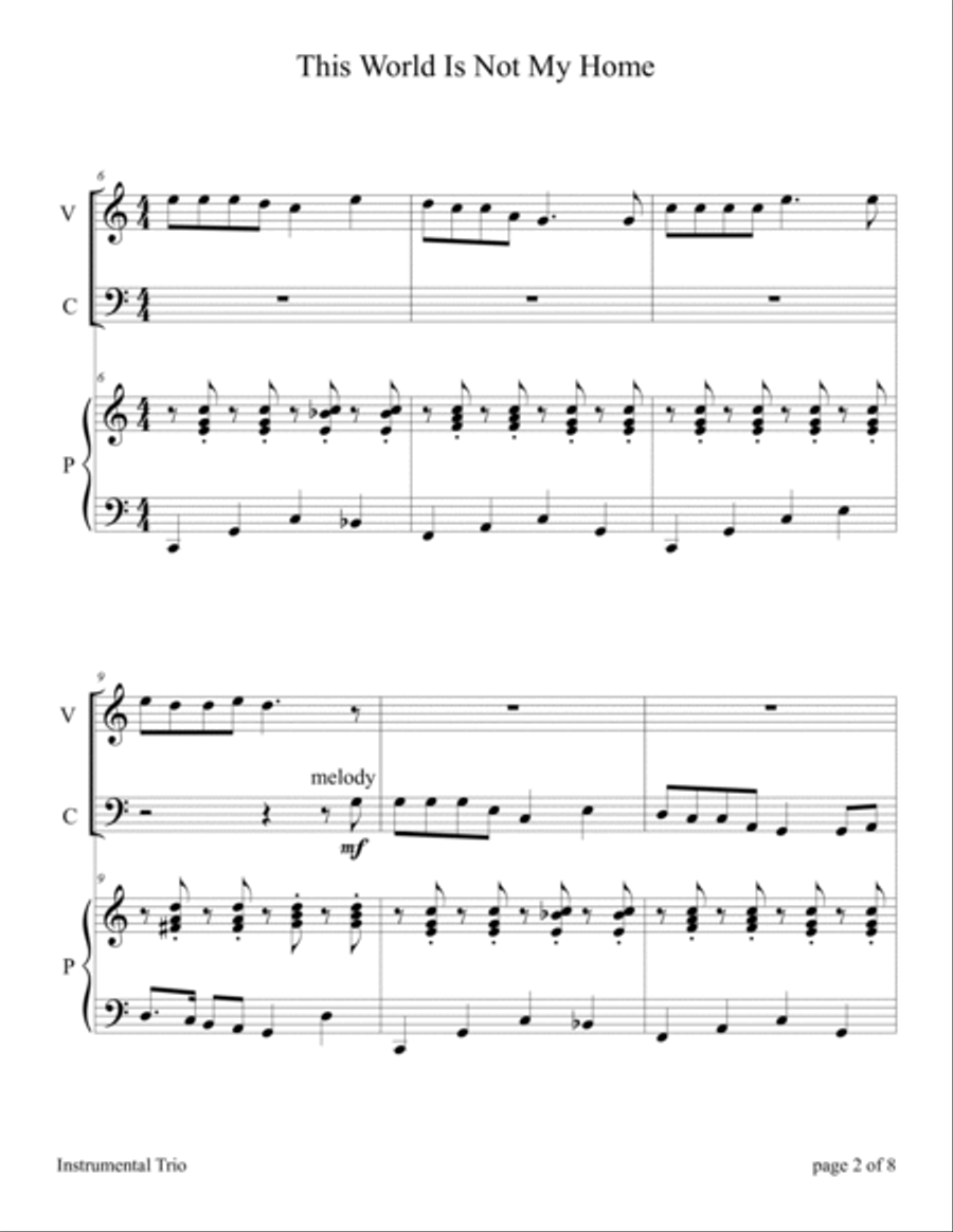 This World Is Not My Home (Easy Violin and Cello Duet with Piano Accompaniment) Piano Trio scores gallery preview page 6