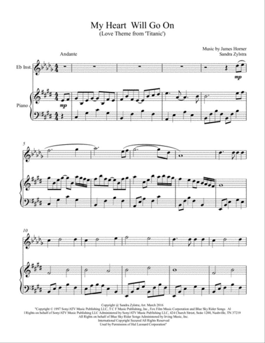My Heart Will Go On (Love Theme from Titanic) Alto Saxophone scores gallery preview page 2