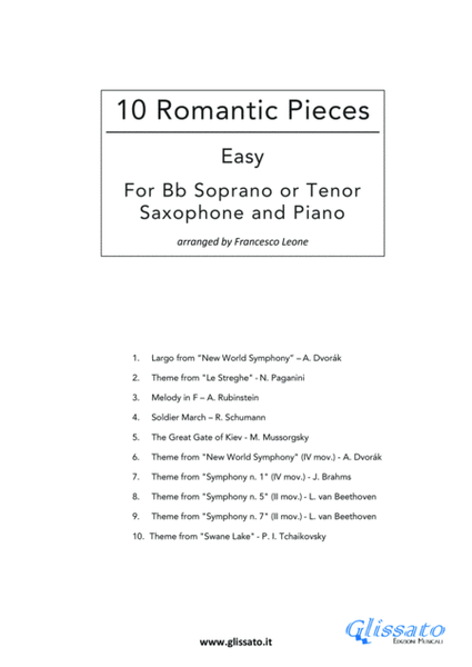 10 Easy Romantic Pieces for Bb Saxophone and Piano by Various Tenor Saxophone - Digital Sheet Music