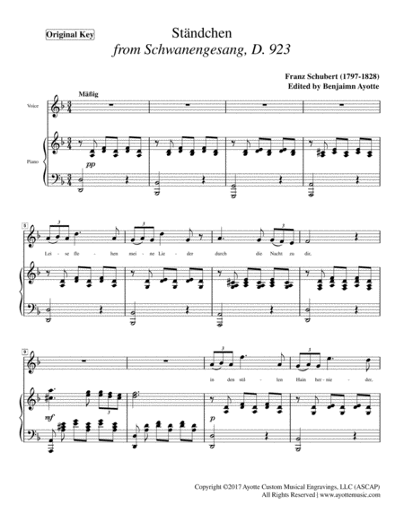 Schubert - Serenade (ständchen) from Schwanengesang for High Voice in D Minor