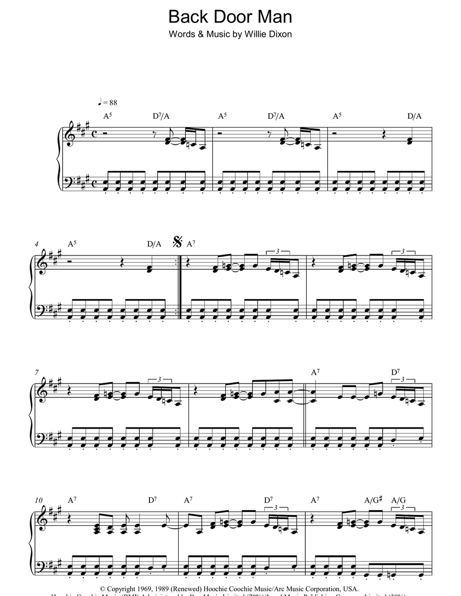 Back Door Man Piano Solo scores gallery preview page 1