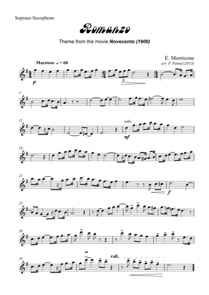 E. Morricone - 1900 - ROMANZO - for saxophone quartet - Score and parts image number null