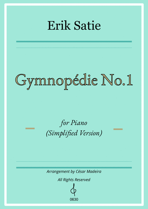Gymnopedie No. 1 by Satie for Piano - Simplified Version (W/Chords)