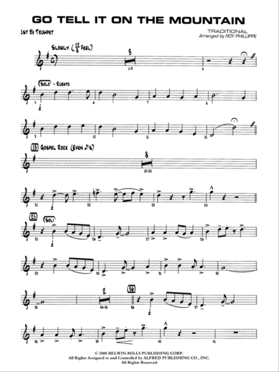 Go Tell It on the Mountain: 1st B-flat Trumpet Jazz Ensemble scores gallery preview page 1