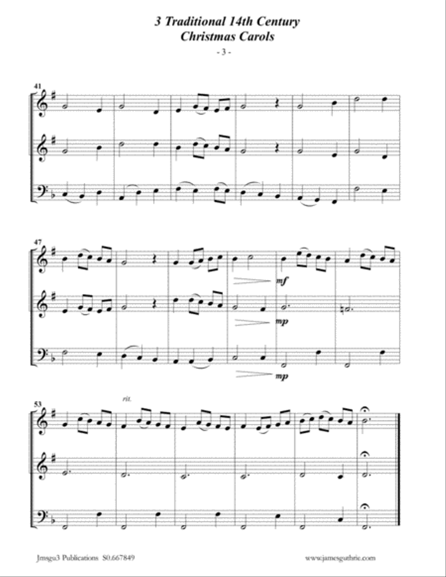 3 Traditional 14th Century Christmas Carols for Trumpet Duo & Tuba Trumpet Duet scores gallery preview page 3