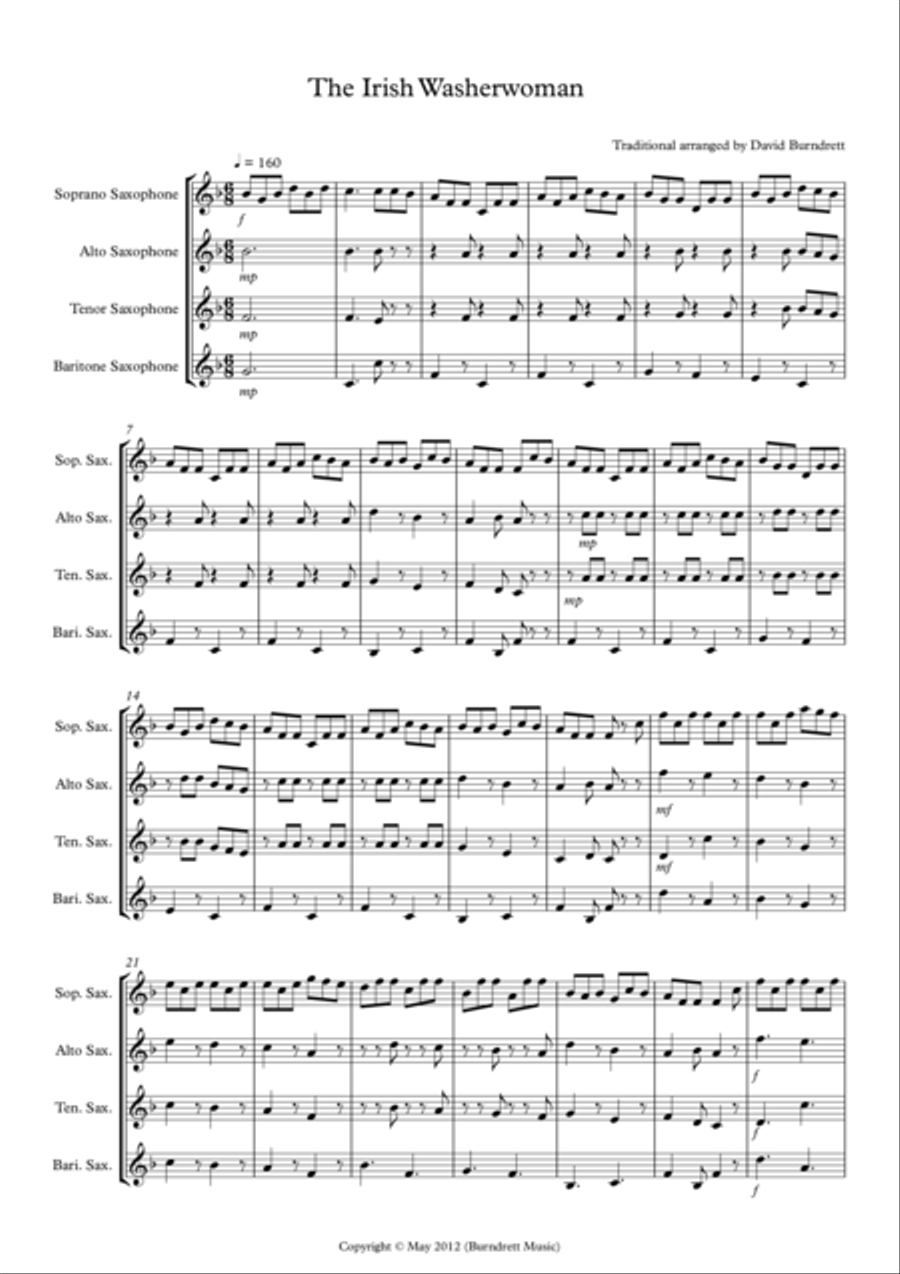 The Irish Washerwoman for Saxophone Quartet Saxophone Quartet scores gallery preview page 1