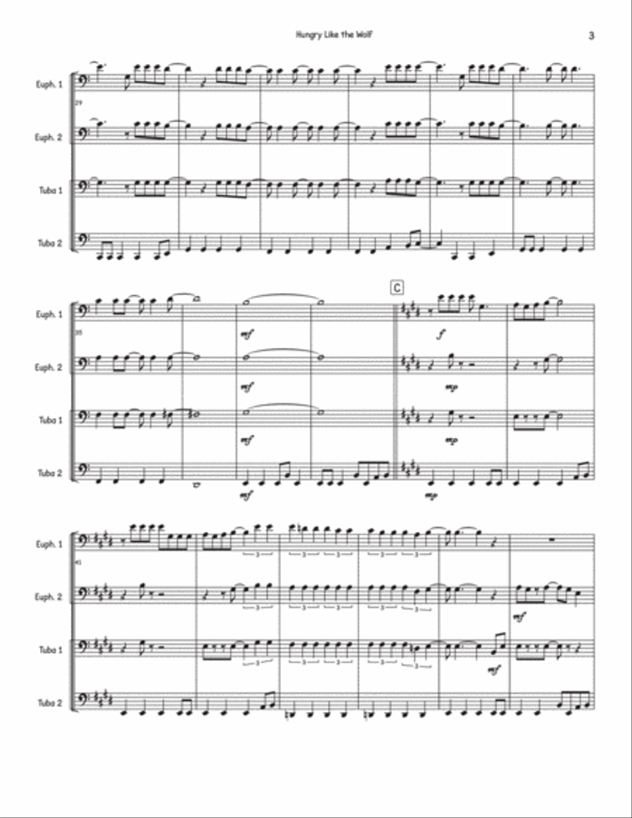 Hungry Like The Wolf Hungry Like The Wolf Brass Quartet scores gallery preview page 3