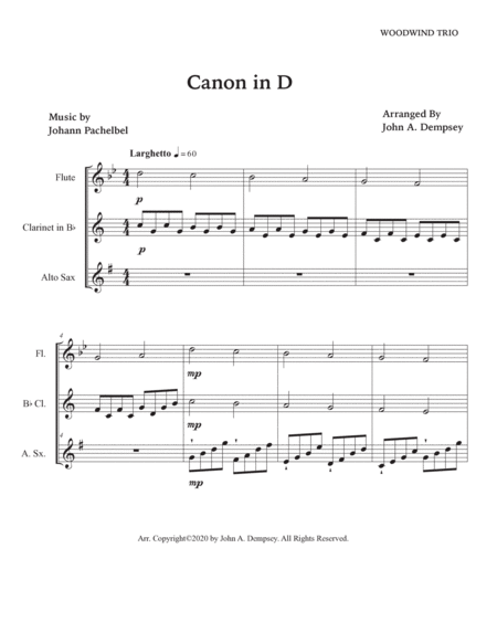 Canon in D (Woodwind Trio): Flute, Clarinet and Alto Sax image number null