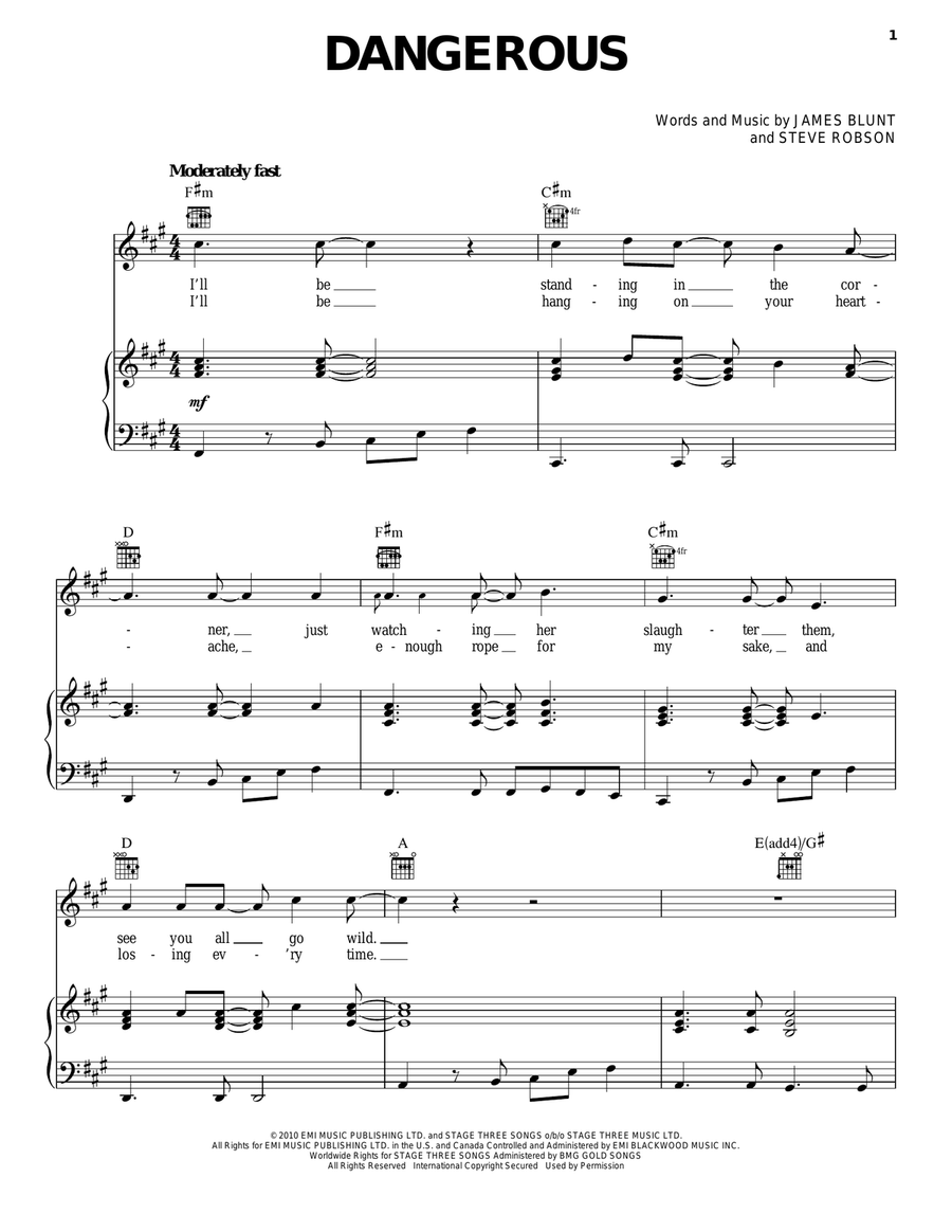 Dangerous Piano, Vocal, Guitar scores gallery preview page 1