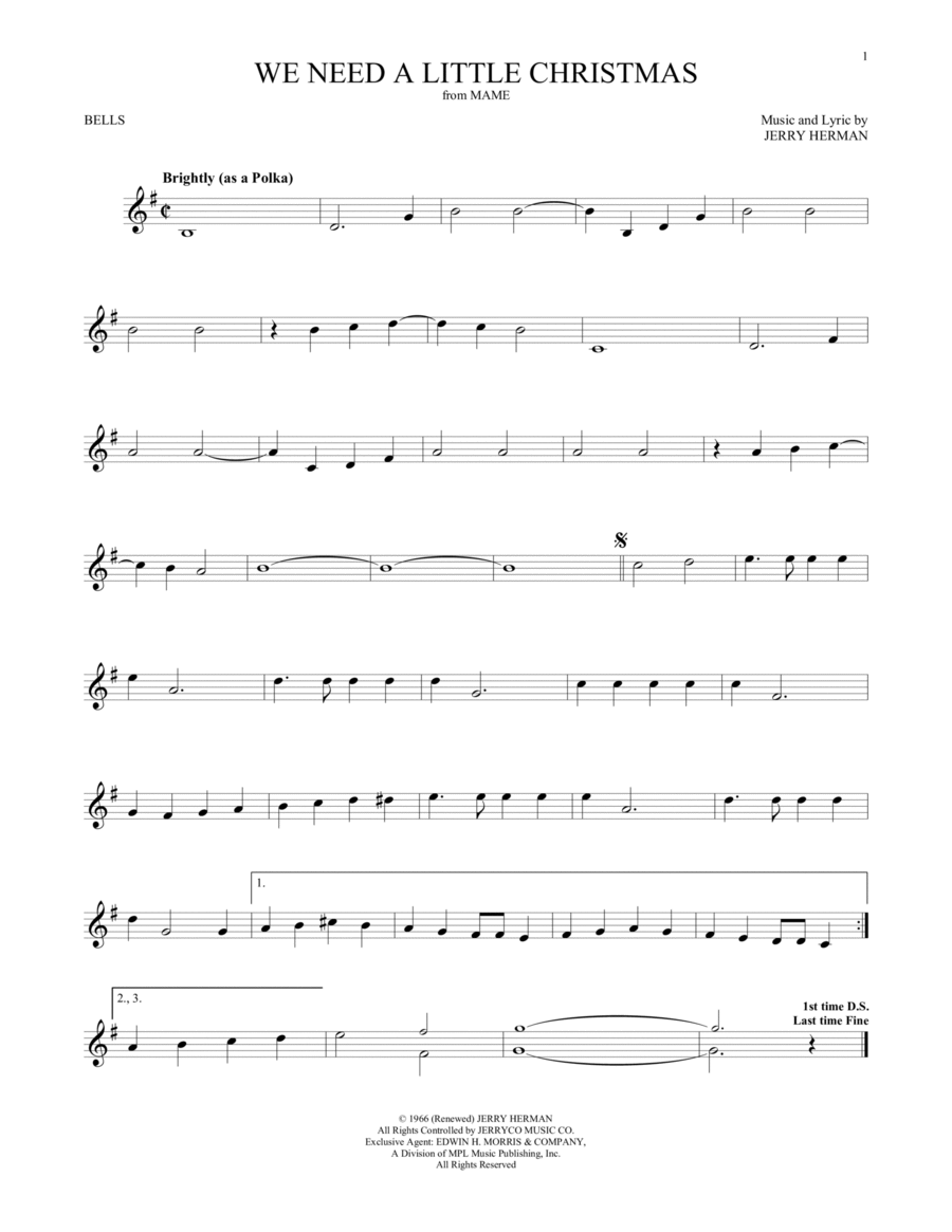 We Need A Little Christmas (from Mame) Glockenspiel scores gallery preview page 1