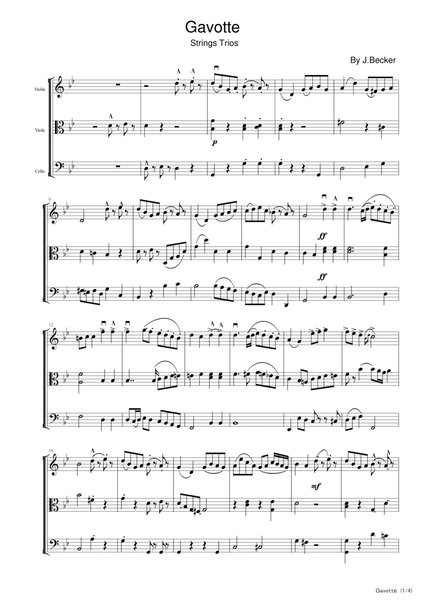 Gavotte,Strings Trios,J.Becker,Violin duet Sheet image number null