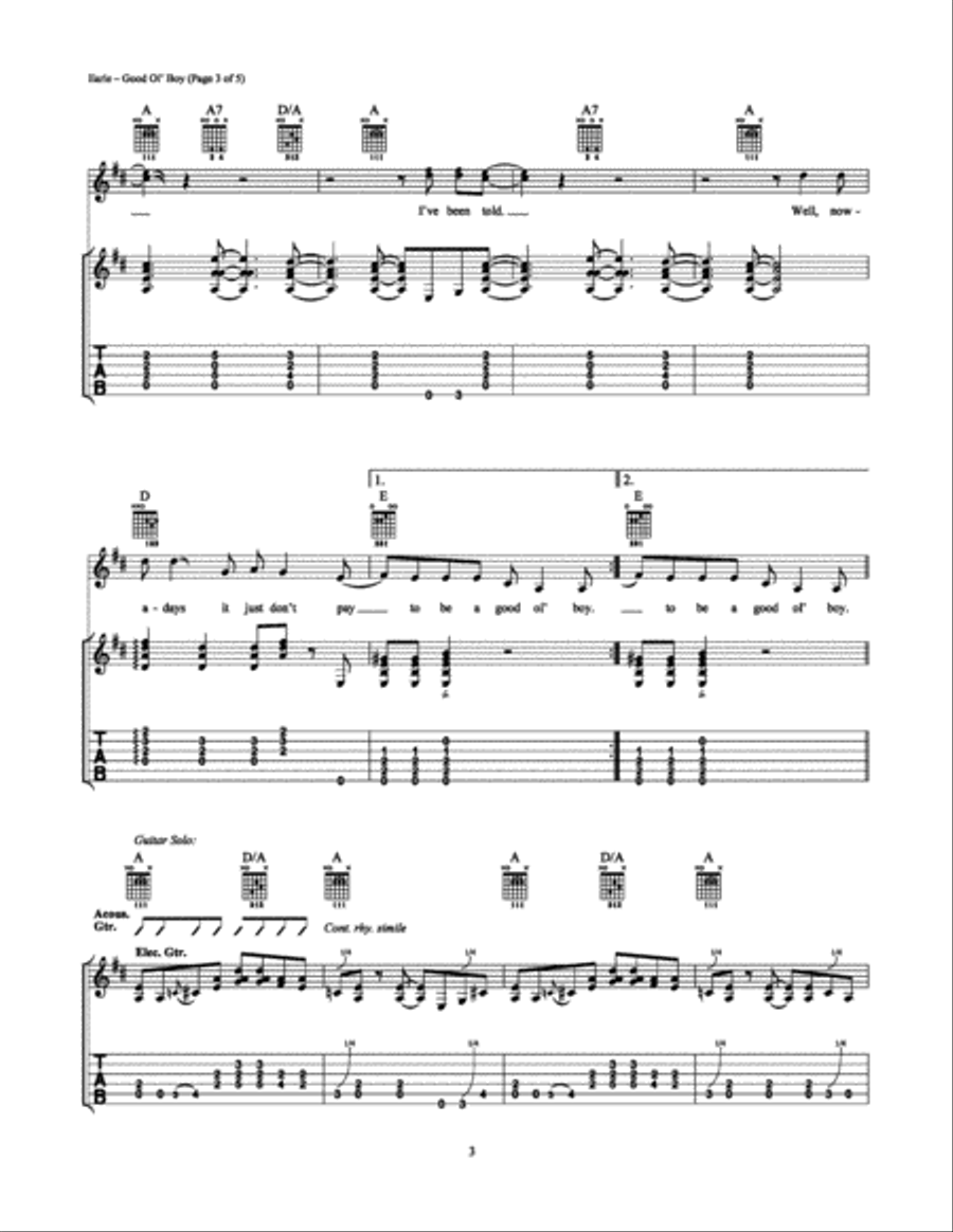 Good Ol' Boy (Gettin' Tough) Electric Guitar scores gallery preview page 3