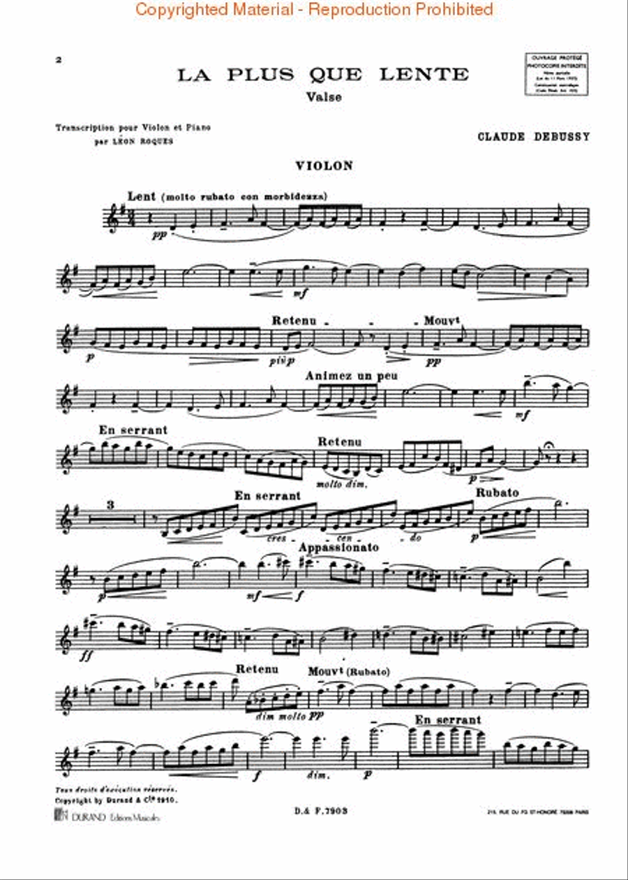 La Plus que Lente Violin Solo scores gallery preview page 2