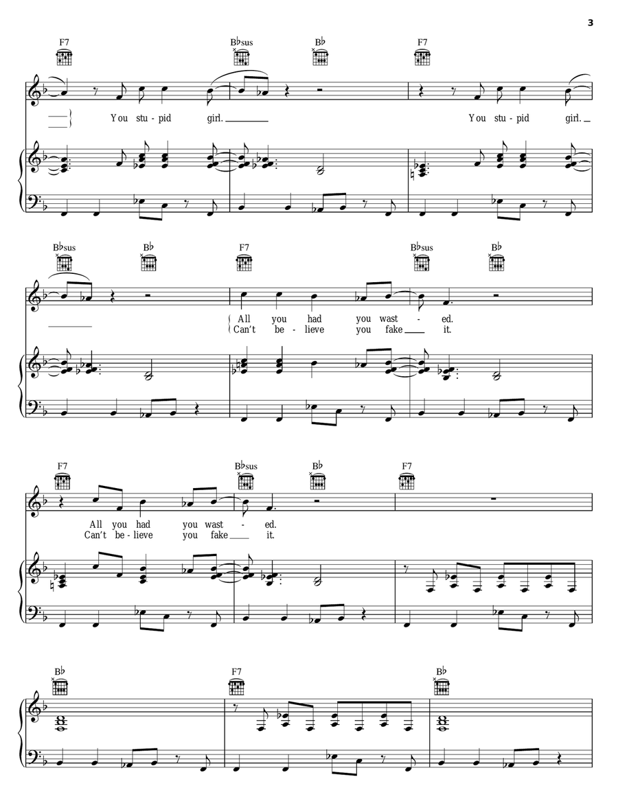 Stupid Girl Piano, Vocal, Guitar scores gallery preview page 3