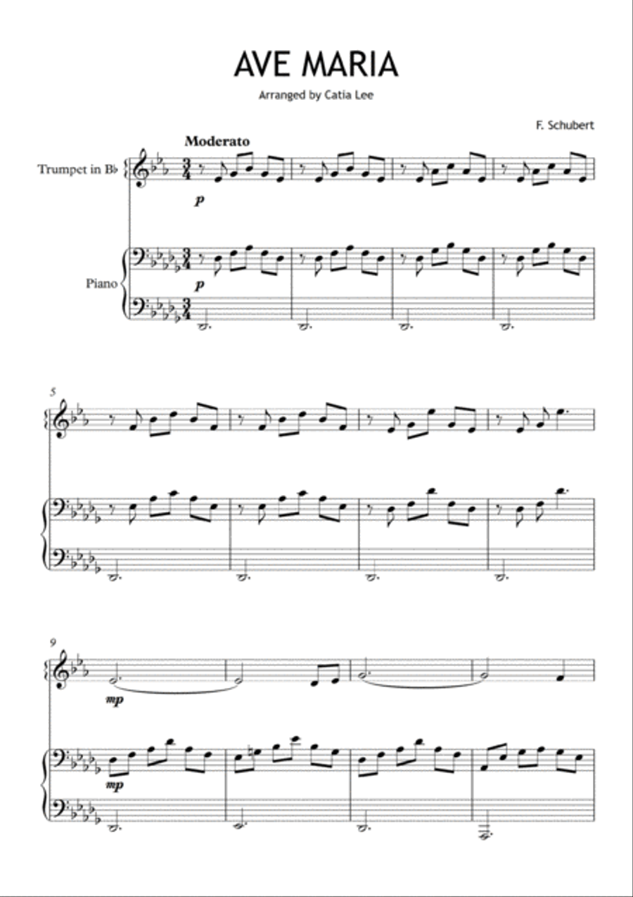 Ave Maria - Schubert for Trumpet and Piano - Eb major B-Flat Trumpet scores gallery preview page 2
