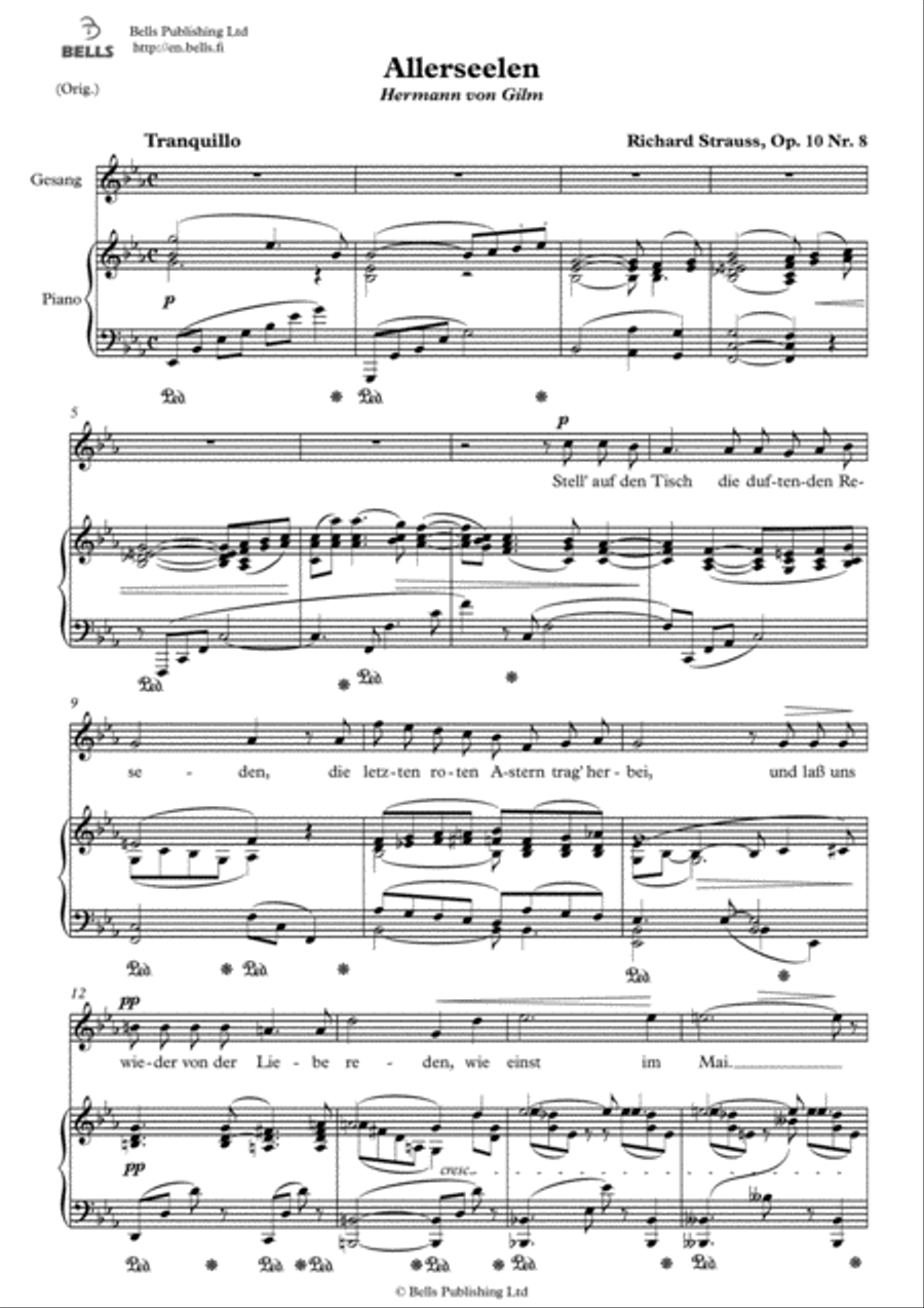 Allerseelen, Op. 10 No. 8 (Original key. E-flat Major) Voice Solo scores gallery preview page 1
