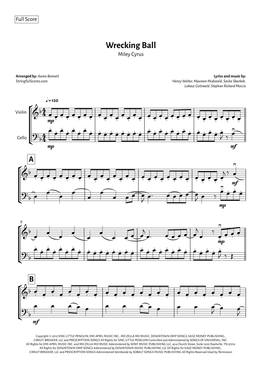 Wrecking Ball String Duet scores gallery preview page 1